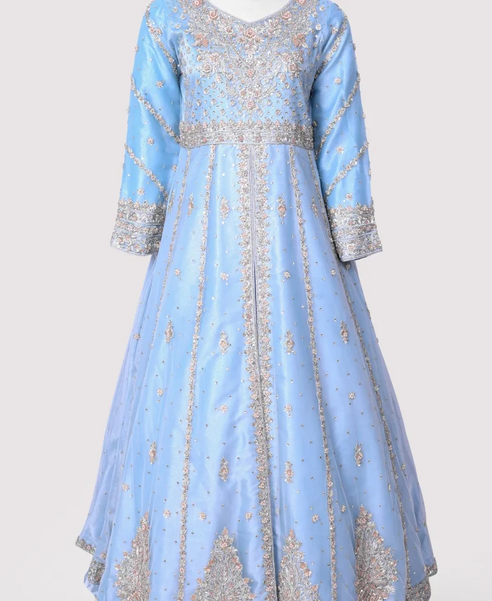 Ice Blue Rawsilk Maxi Dress